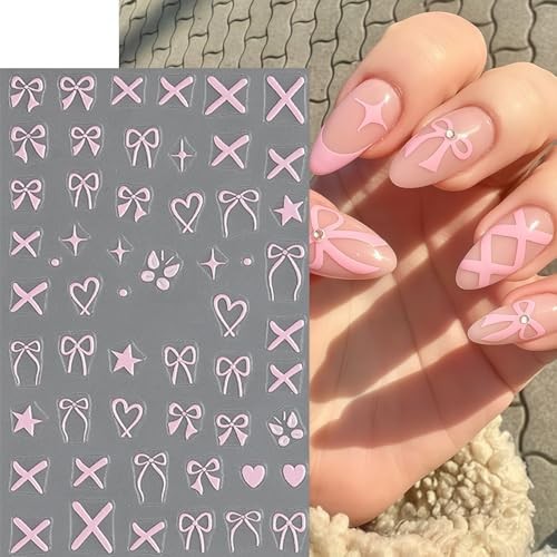 8 Sheets Valentines Day 5D Embossed Heart Nail Art Stickers Self bow heart