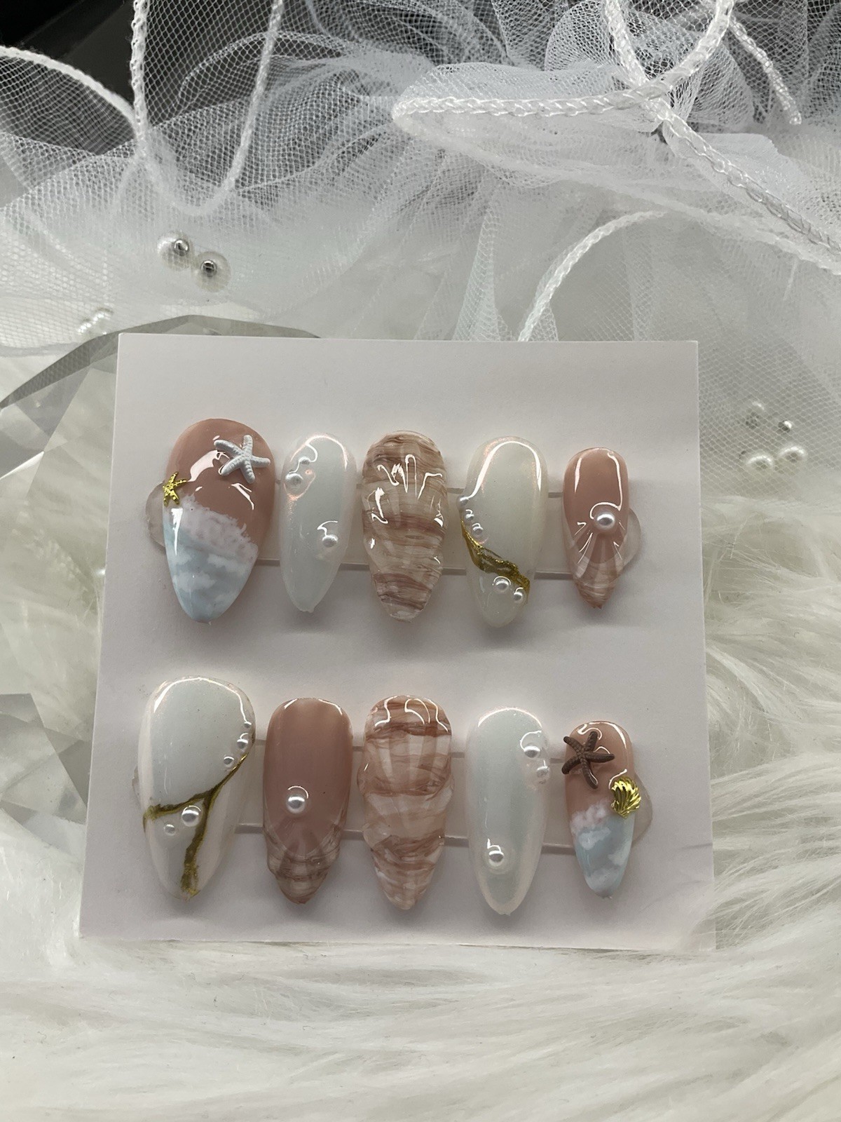 Handmade Gel Nail Press On Almond Shape 10 pieces
