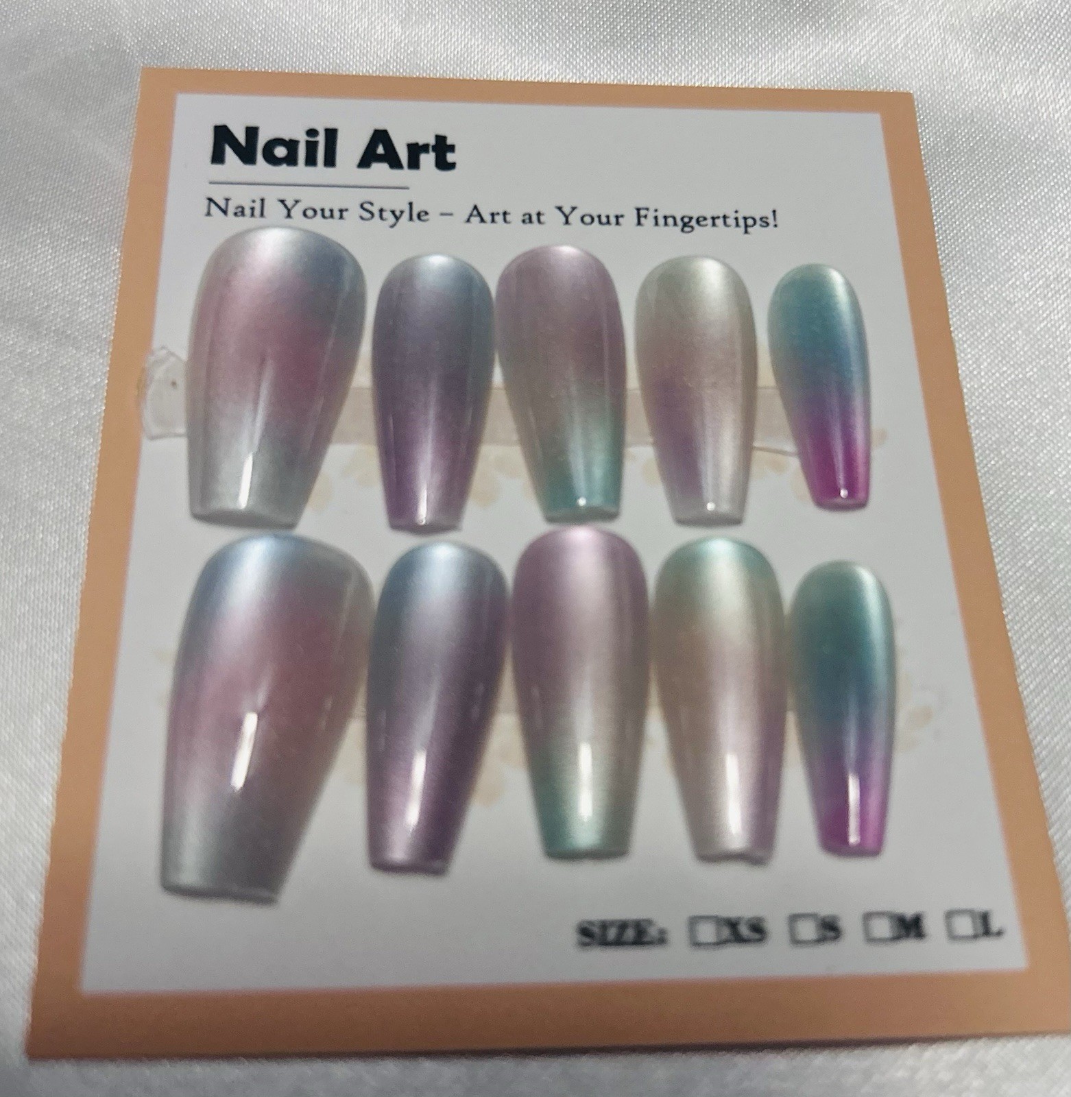 Multicolor Ombre Shimmer Press-On Nails Coffin Full Cover Pre-Designed