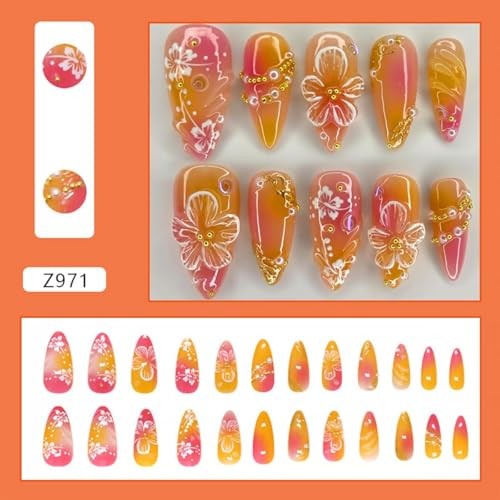 Flower Press on Nails Medium Almond Handmade Fake Nails 1 Fl Oz (Pack of 24) 8