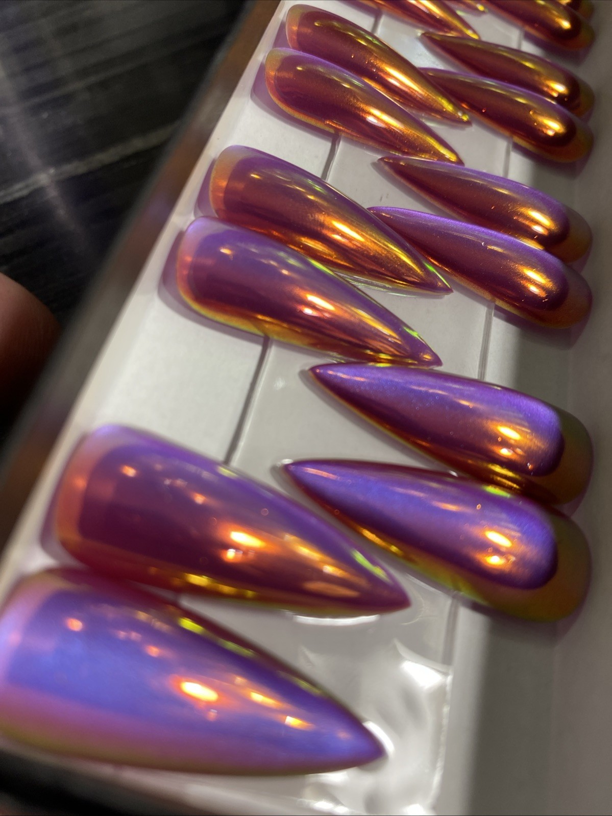 Press On Nails 26 Handmade Long Stiletto Ab Chrome Cateye Pink Gel / Gel Polish