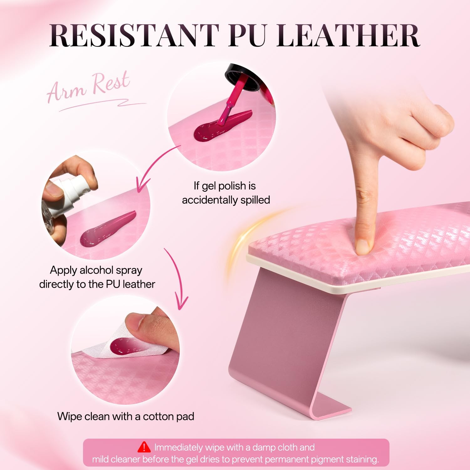 Metal Nail Arm Rest with Holder, Leather Hand Pillow