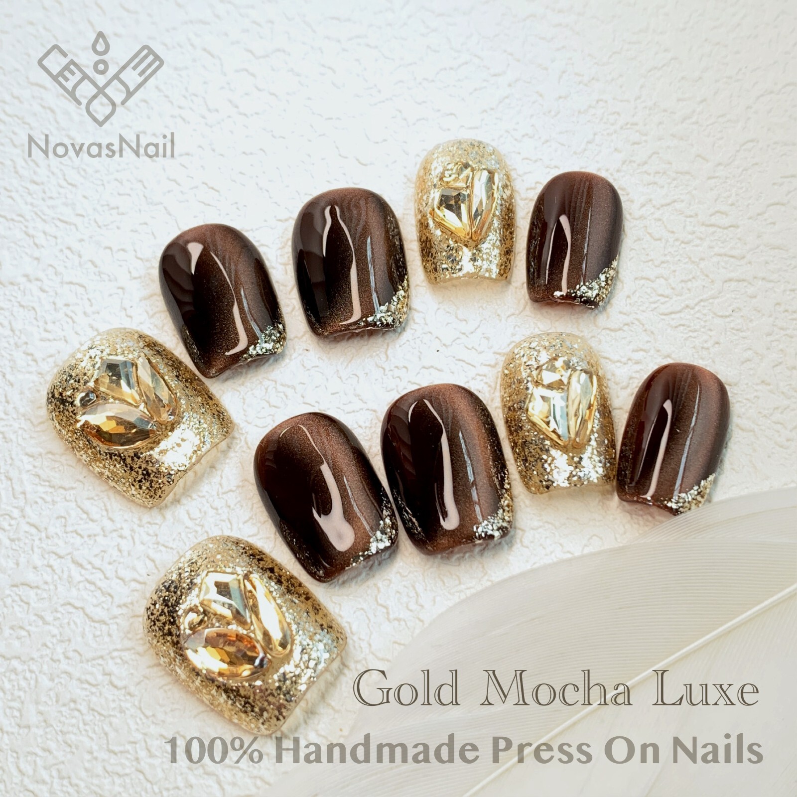 Luxurious Gold Mocha Luxe Press-On Nails | Handmade Reusable Elegant Nail Set