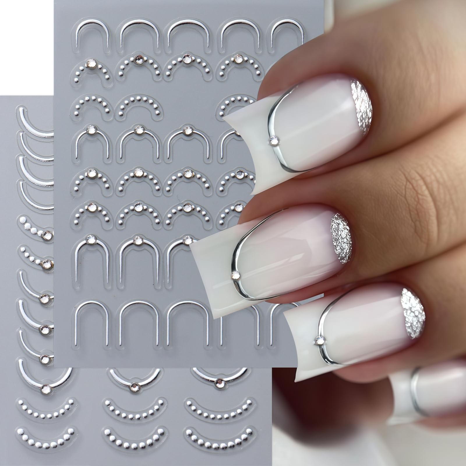 4 Pcs French Line Nail Art Stickers Decals 5D Embossed Gold Sliver Lines Nail…