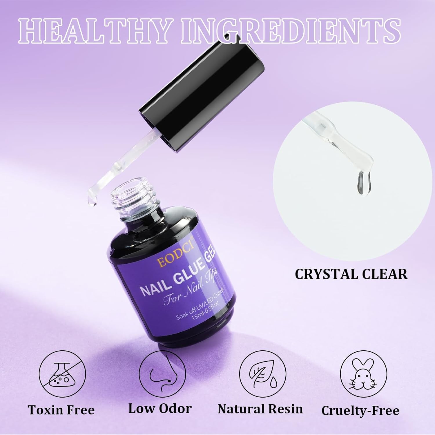 Gel Nail Tips Glue, 15ml Nail Glue Gel Soak Off Glue Super Strong Nail Glue