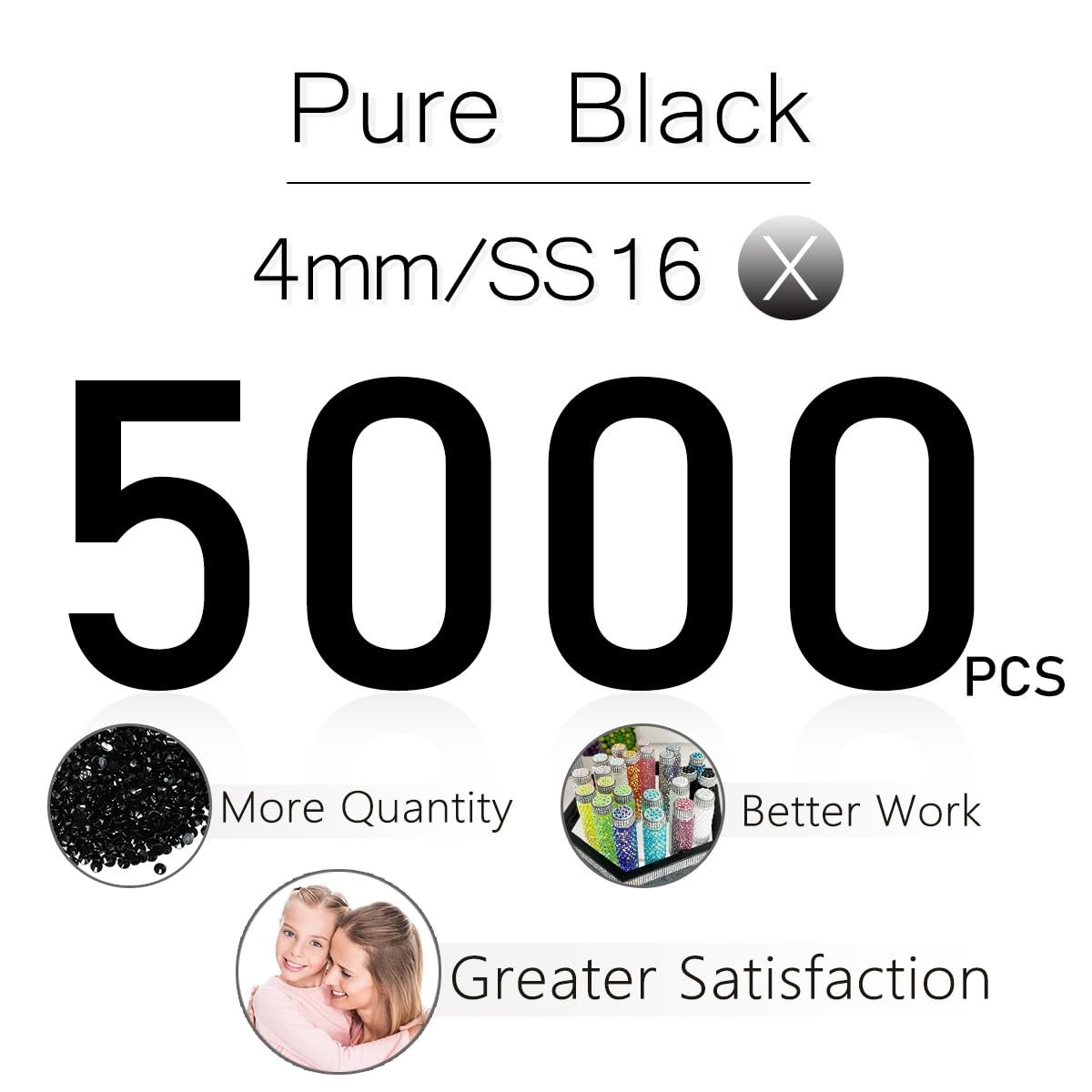 5000PCS 4Mm Pure Black Resin Rhinestones for Crafting Flatback Jelly Stones Bulk