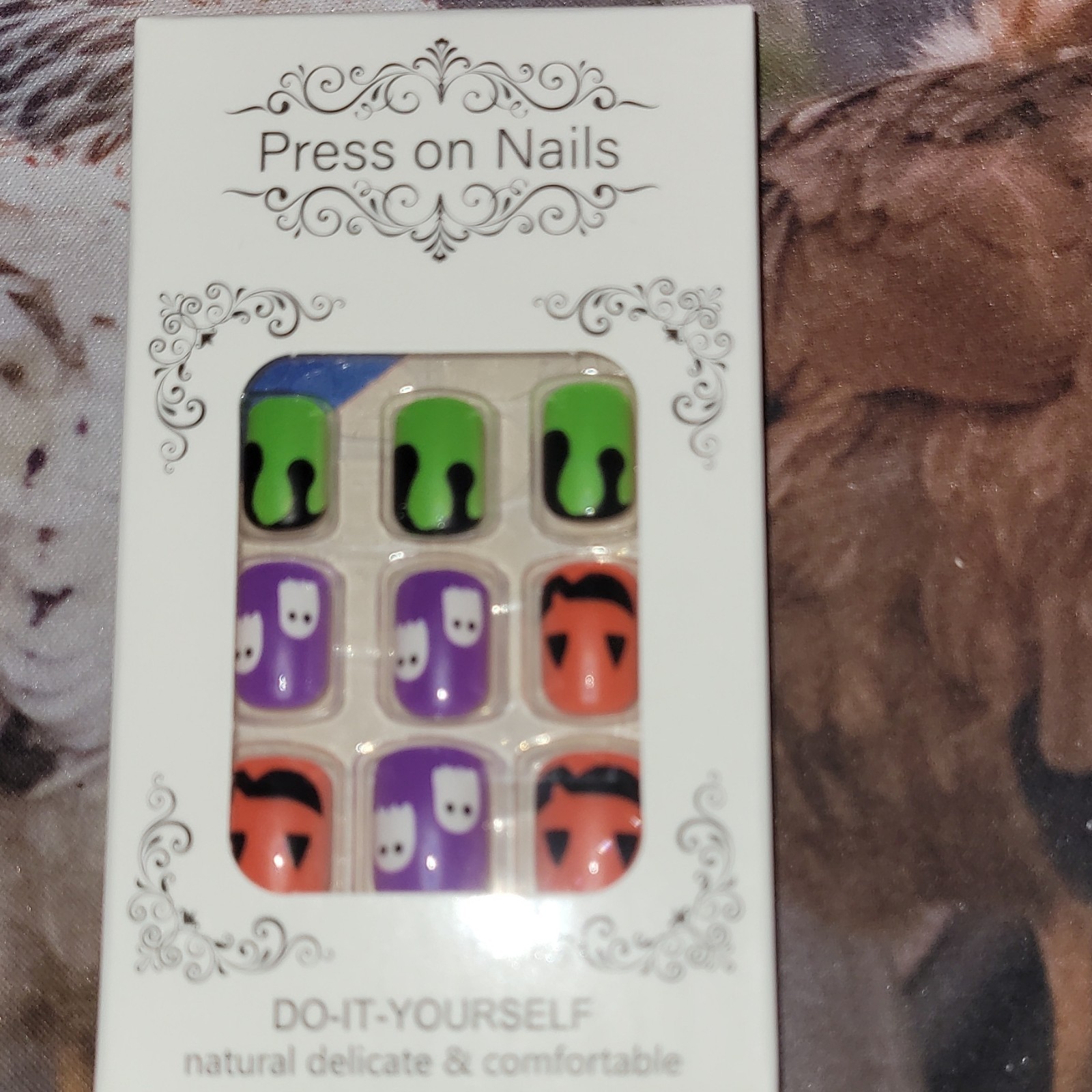 Pre-Designed Press-On Nails Short Square Shiny Halloween Multicolor