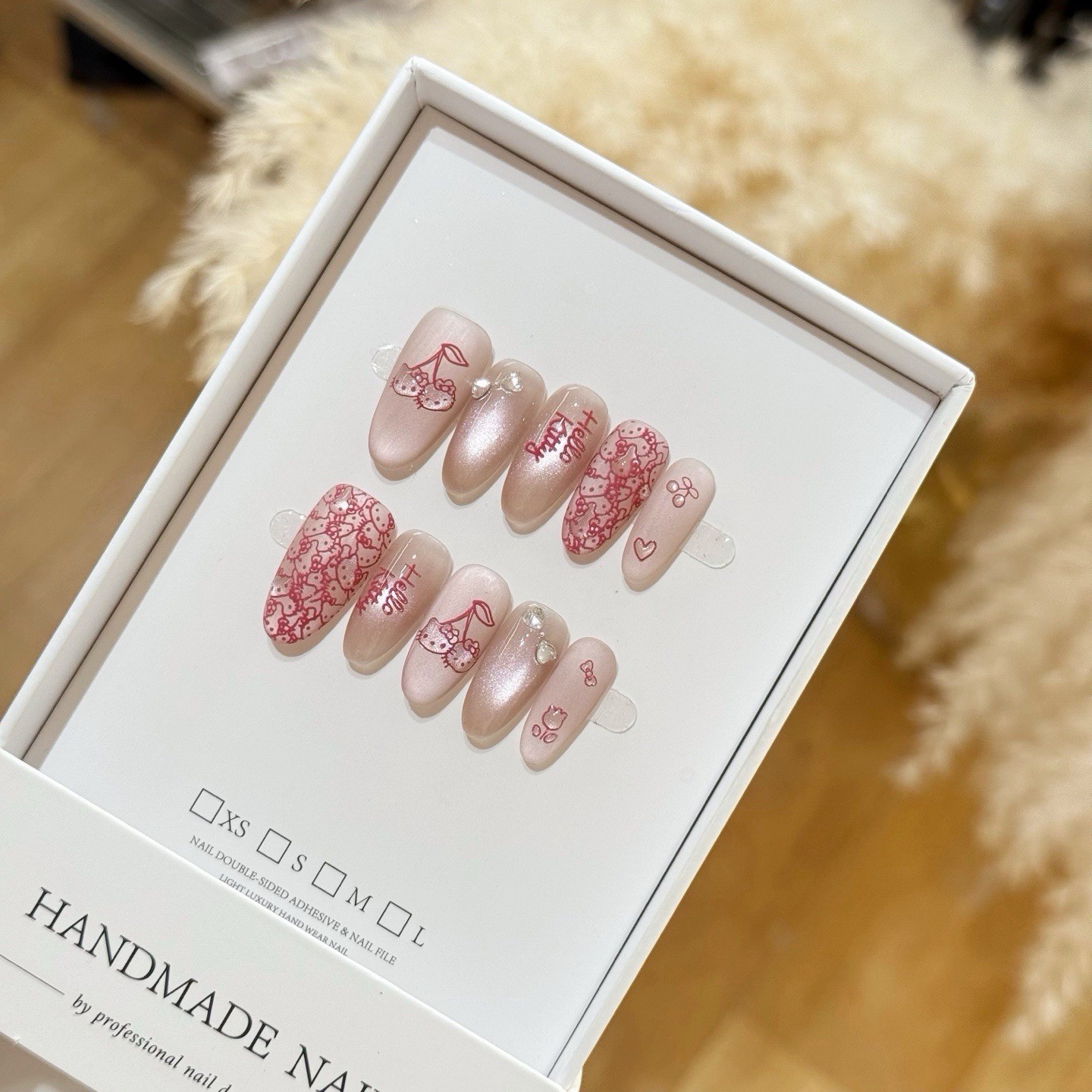 LumeK03, Hello Kitty Press On Nails, Pink Oval Fake Nails, Reusable Handmade