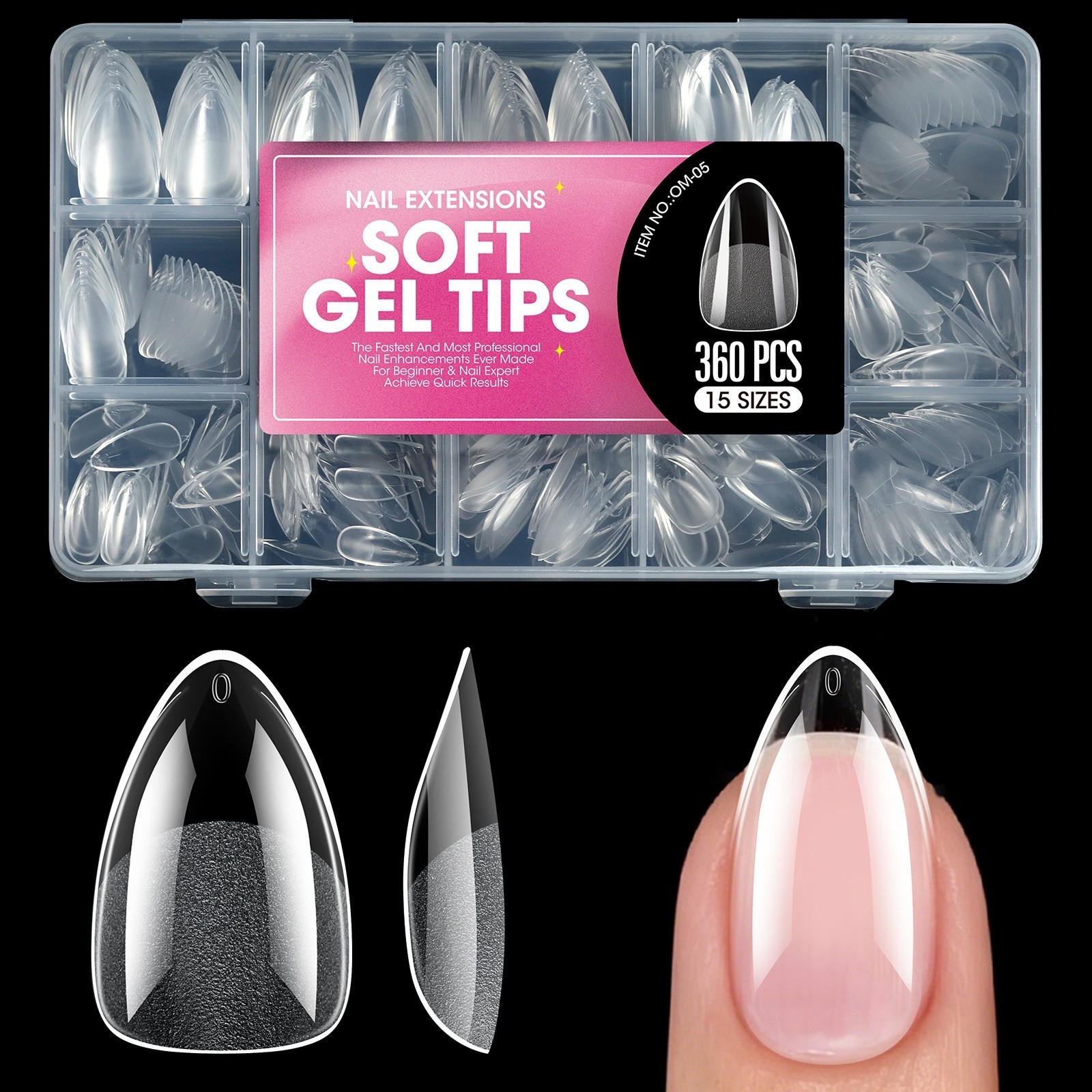 Soft Gel Tips 360PCS Full Cover Fake Nails Almond/Coffin/Oval/Square Nail Tips