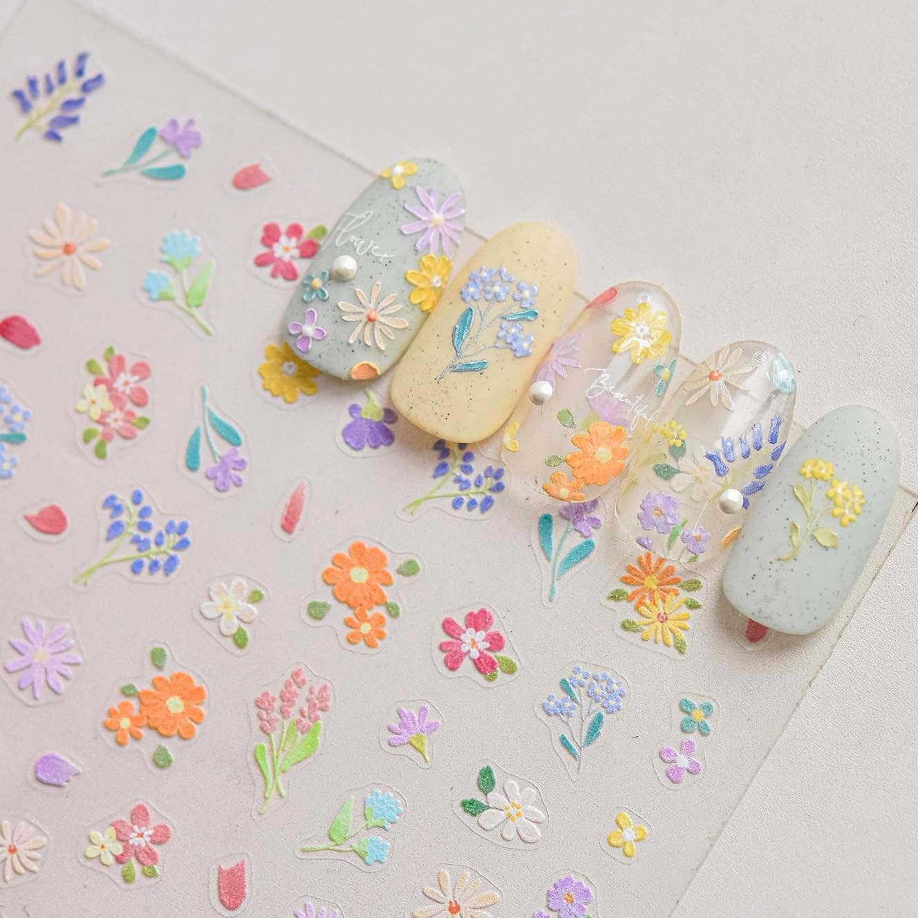 3D Nail Stickers for Nail Art, Embossed Self-Adhesive Cute Nail Charms & Decals