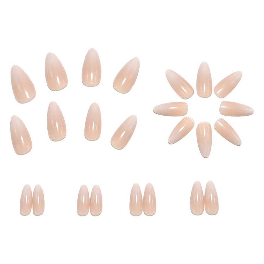 48 Pcs Nude White Gradient Press on Nails, Long Stiletto Soft Fake Nails