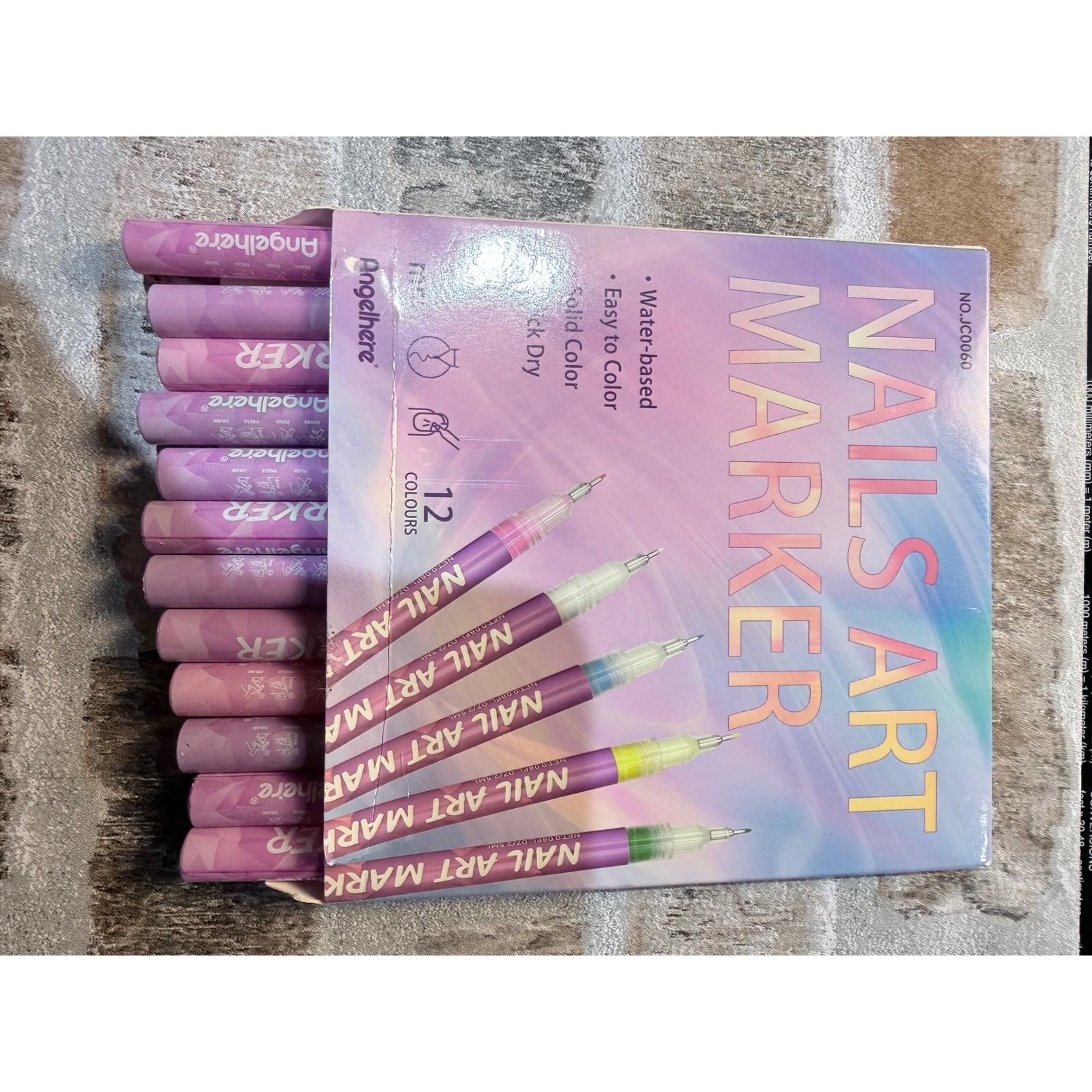 Angelhere 12 Colors Nail Art Marker Pen Set 0.5mm Fine Tip Water-based