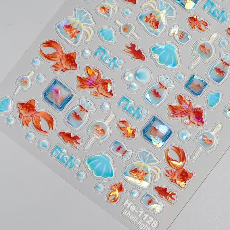 Shiny Goldfish Plastic Bag Seahorses Summer Jellyfish Starfish Nail Art Stickers