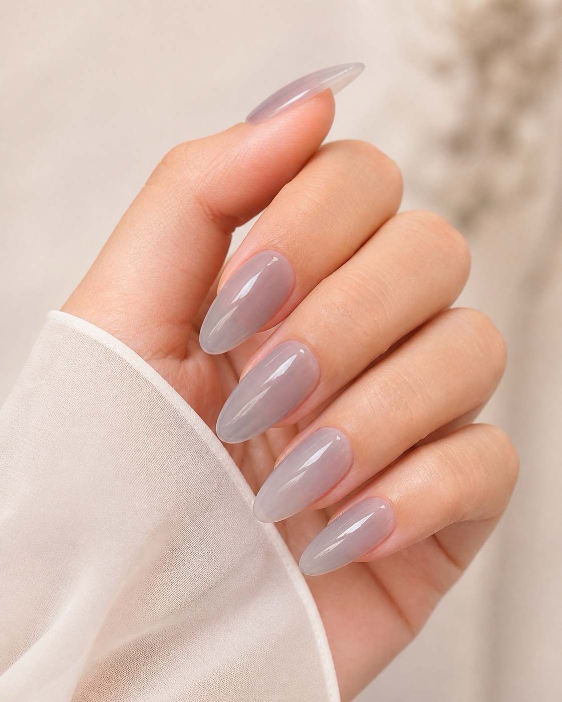 Gold Finger Jelly Translucent Gray Shiny Long Almond Press-On Nails