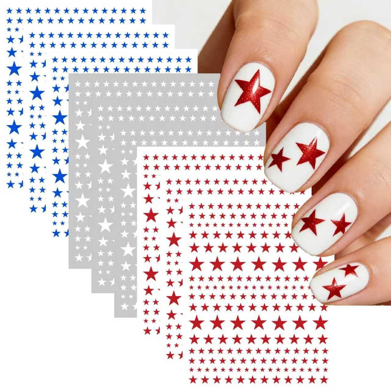 4th of July Nail Stickers 3D SelfAdhesive Red White and Blue Star Nail Stick…