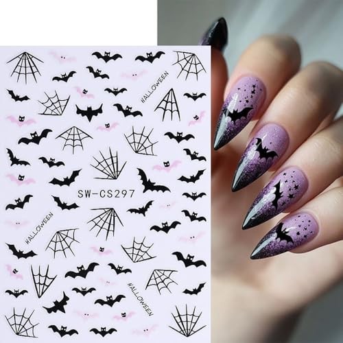 Halloween Nail Stickers 3D Self-Adhesive Nail Art – 3PCS Skull Bat Spider White