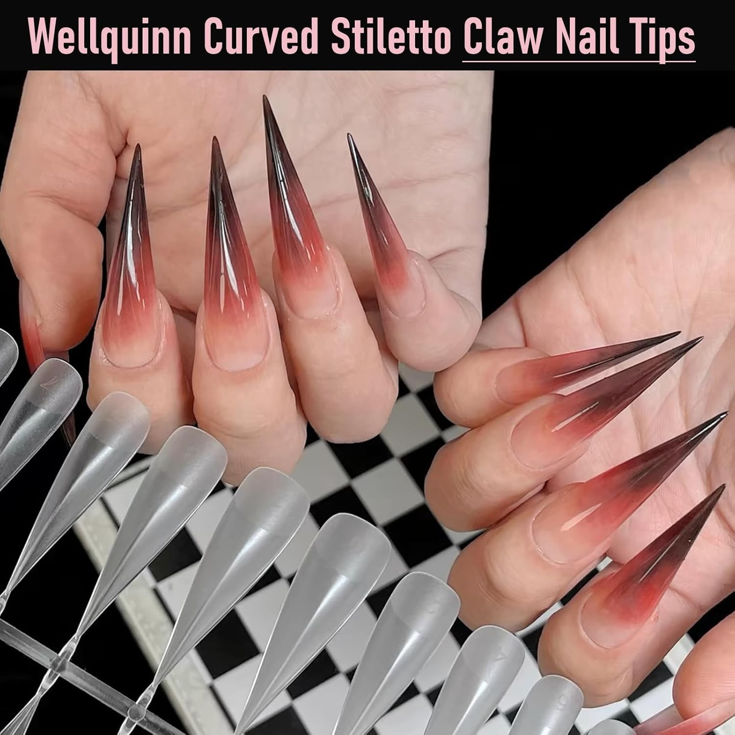 Stiletto Nail Tips, Full Cover Clear ABS False Nails for Acrylic Nails,