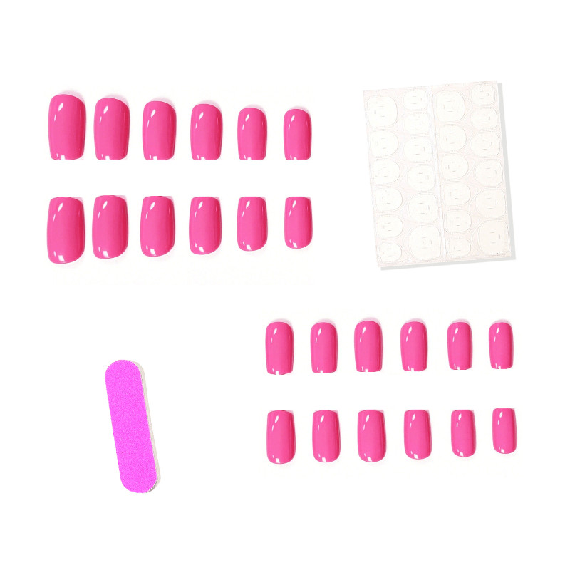 48Pcs-Short Square Bright Hot Pink Solid Color Glossy Press on Nails