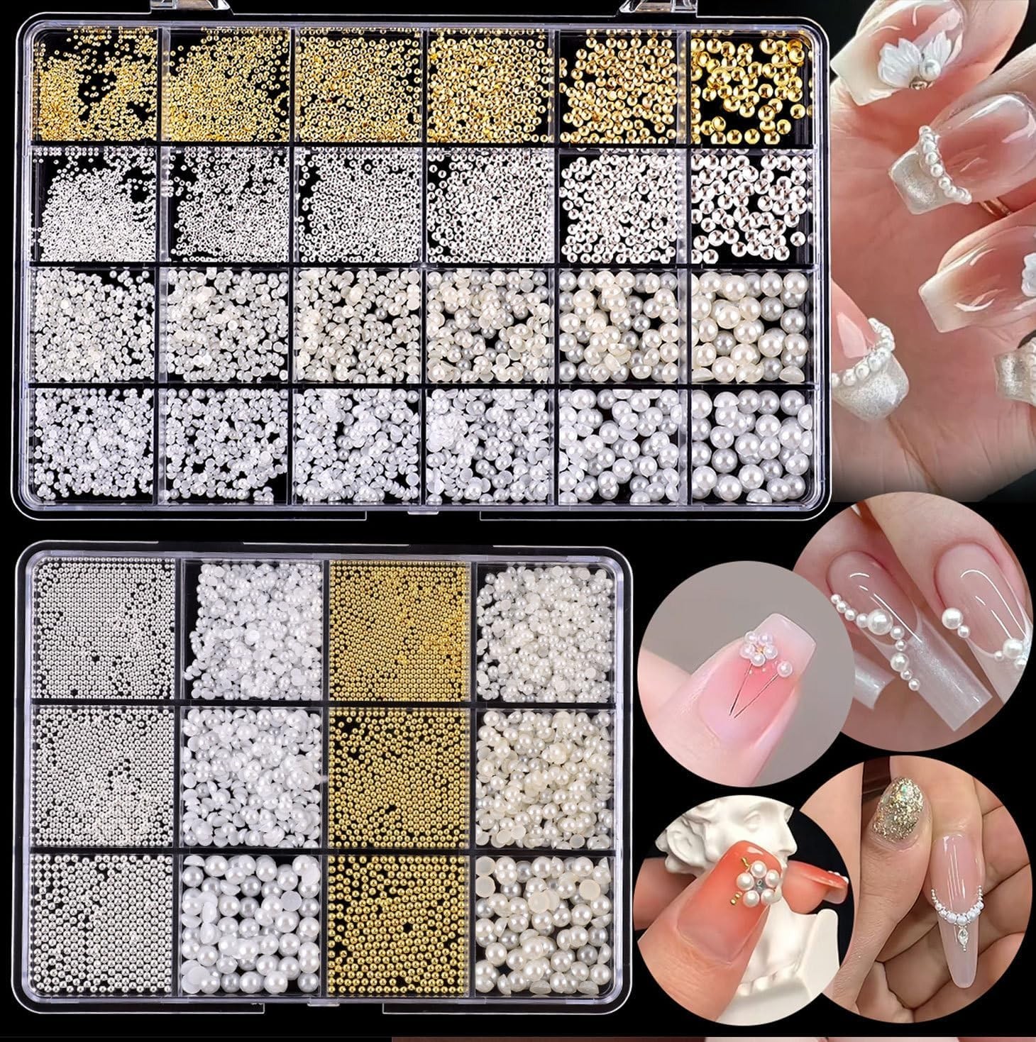 Silver Gold 3D Nail Pearls Gems Beads for Nail Art Crafts