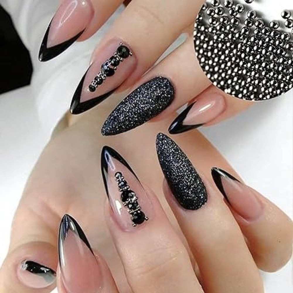3D Metal Caviar Nail Beads, Black Gold Mini Ball Decorations for Acrylic/Gel …