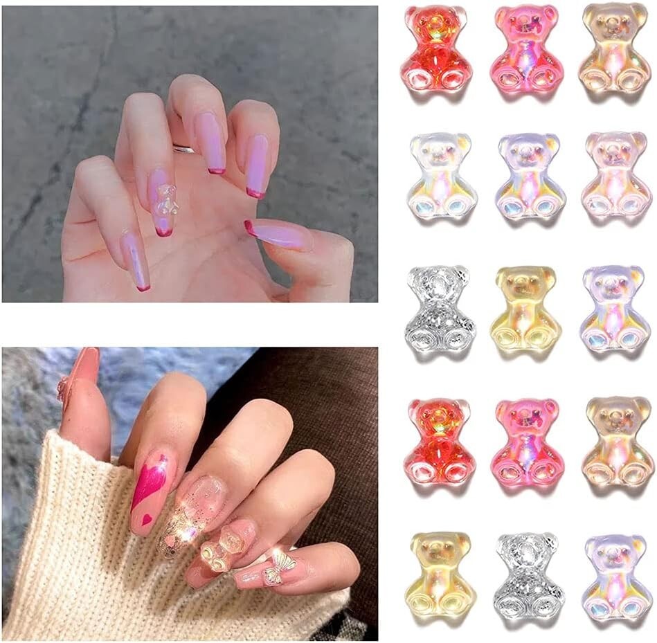 32 Pieces 3D Resin Bear Nail Art Decoration Cute Bear Resin Crystal Nail Polish
