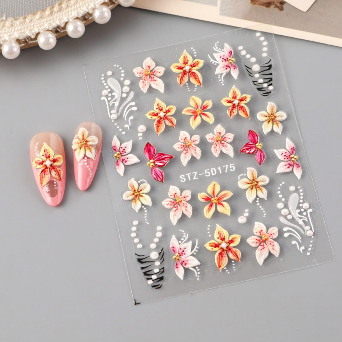 5D Flower Nail Stickers for Nail Art,5D Embossed Flower Nail Art Stickers Decals