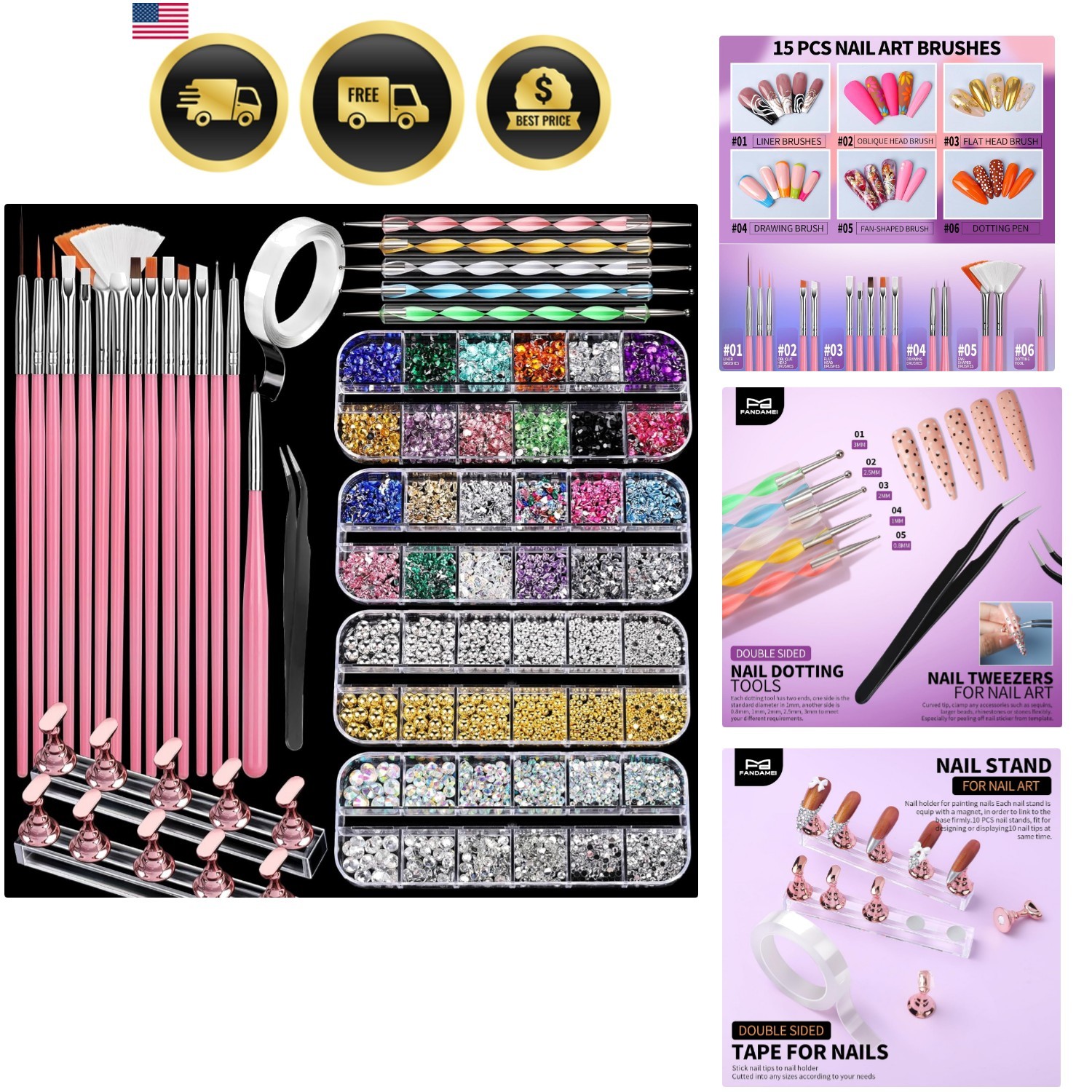 Nail Art Tools, Acrylic Nail Brush, Nail Stand, Nail Gems And Rhinestones, Na…