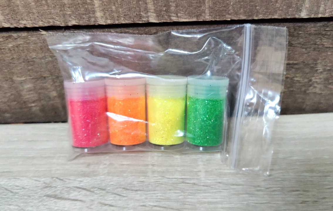 Fine Glitter Set 4 Jars 8g Each Neon Bright Colors Arts Crafts Nail Art
