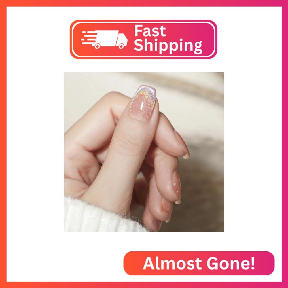 Pink Press on Nails Short Square Fake Nails Shinny Colorful Glitter Design for C