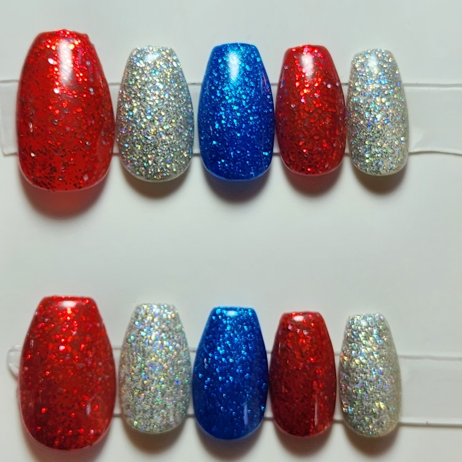 Red White And Blue 4th Of July Handmade Press On Medium Ballerina Nails