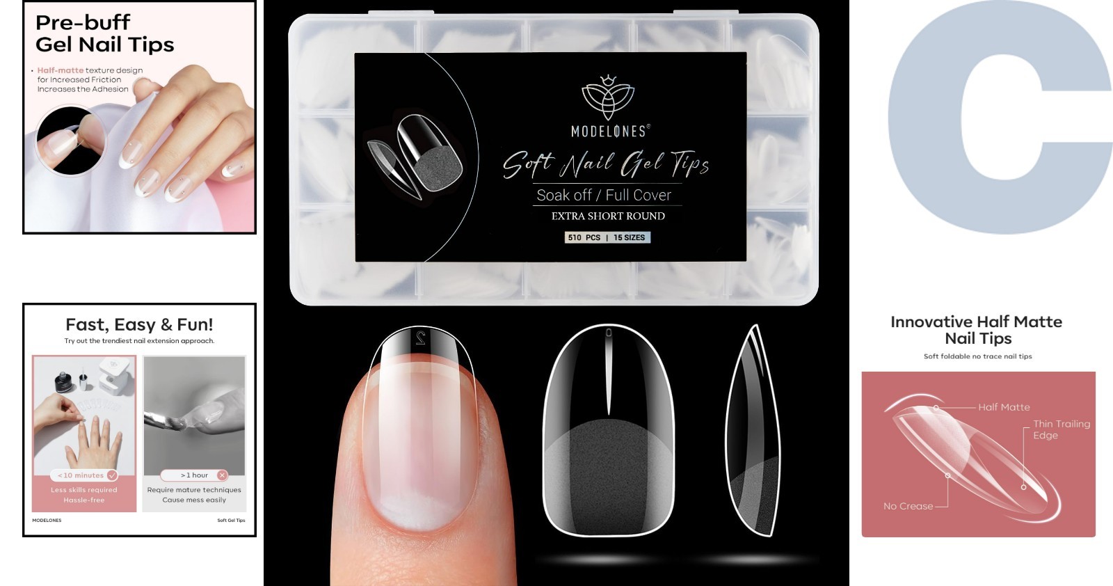 510Pcs Full Cover Nail Tips – Half Matte Round for Easy DIY Manicures