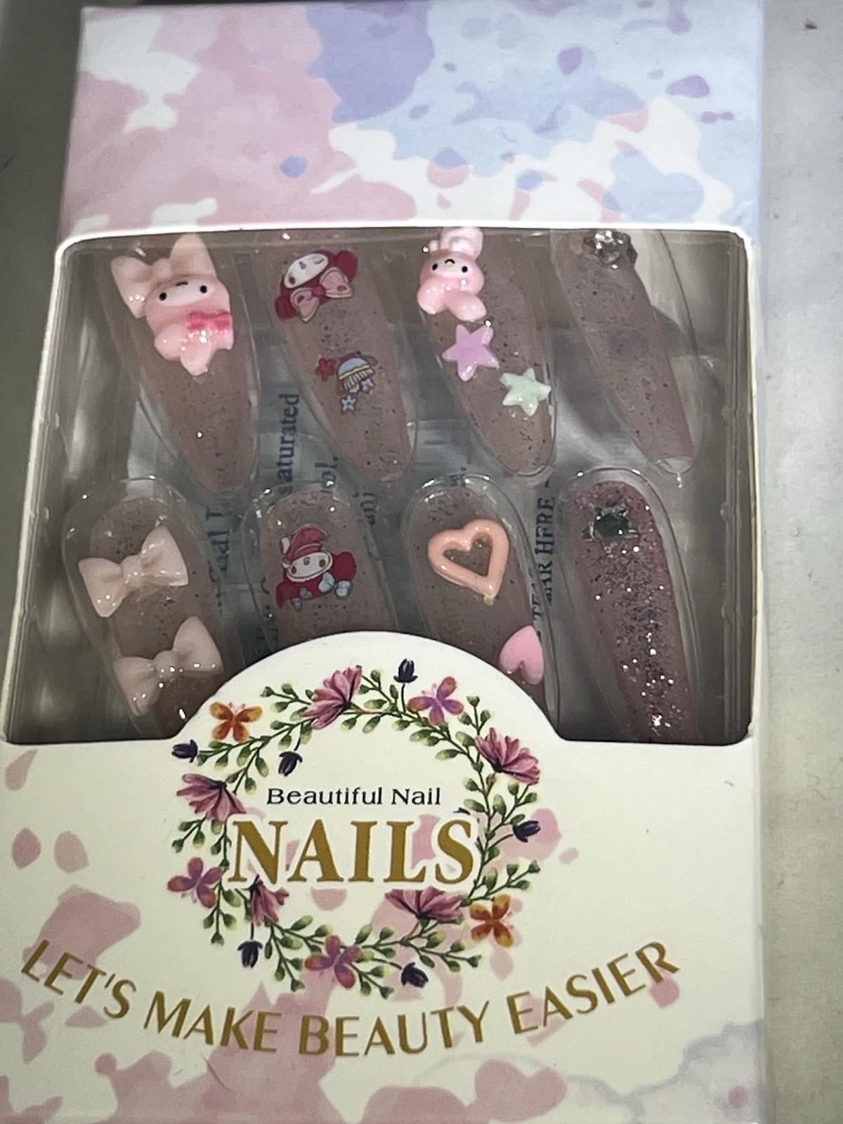 beautiful nails kit For Girls Pink Glittery, Bows Hearts, Teddie Bears , Stars