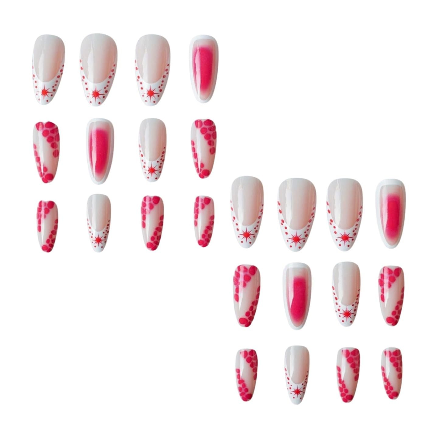 French Tip Press on Nails Long Almond Fake Nails Glossy Glue Pink White Acryl…