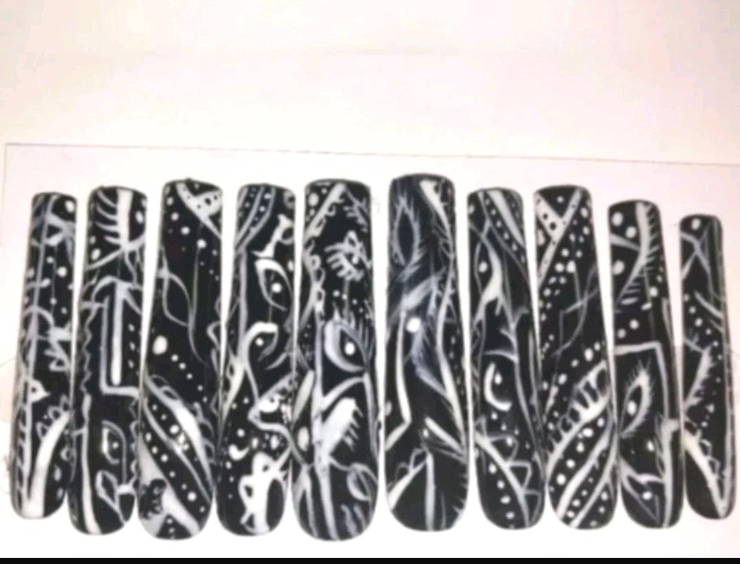 Handmade custom Black Paisley bandanna 10pc 3xl acrylic press on nails Sz Small