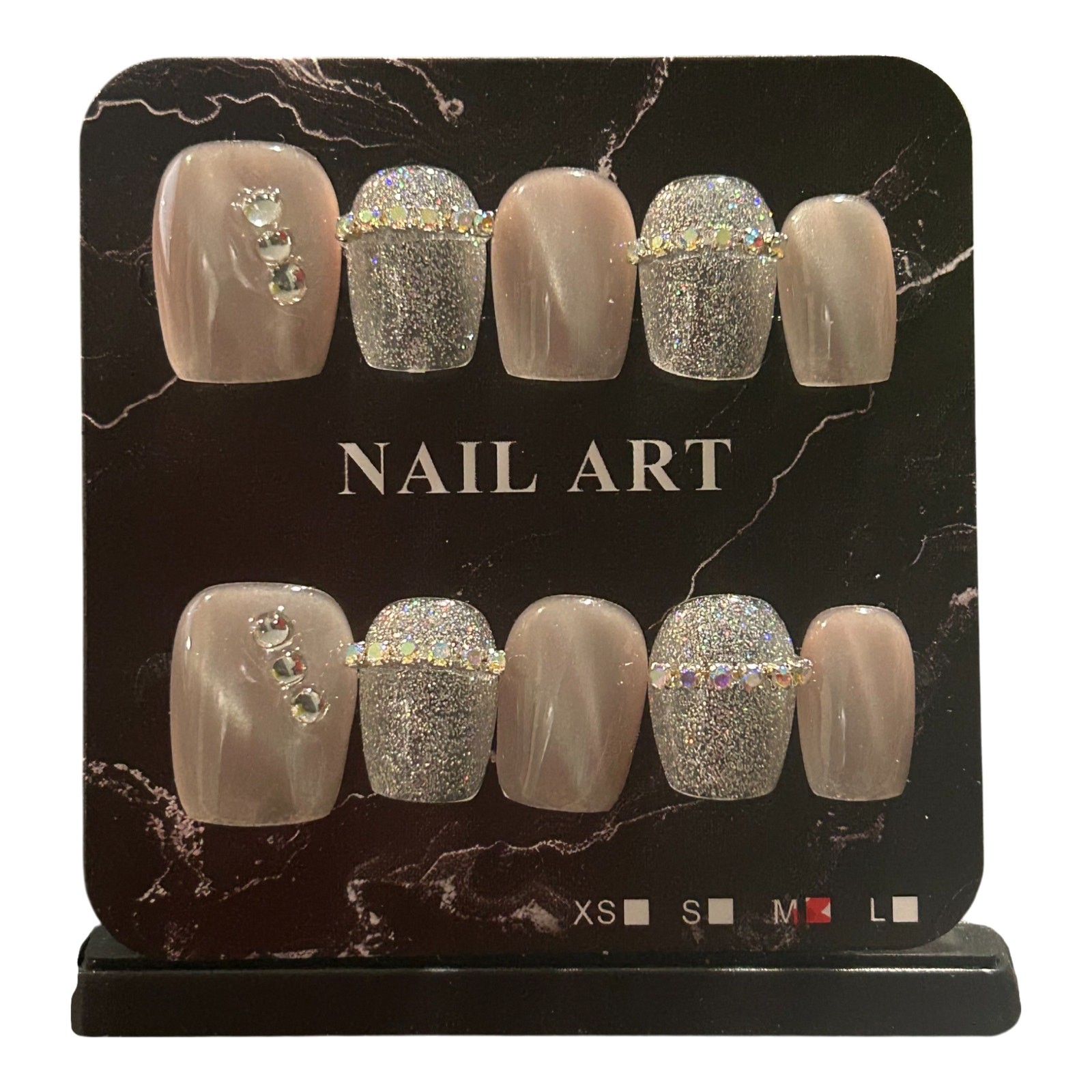 Light Lavender and Silver Short Square Press On Nails – Size Medium