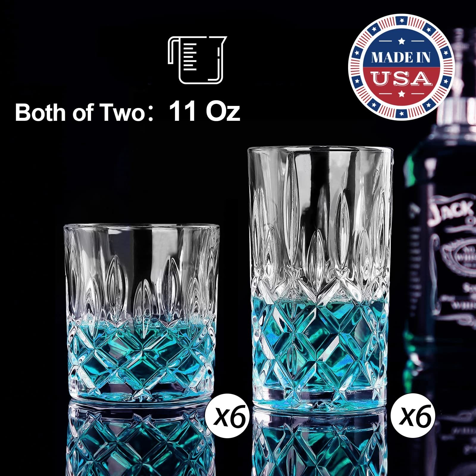 Drinking Glasses, 12 Piece Crystal Glass Cups, Mixed Glassware Set, 6 pcs Cry…