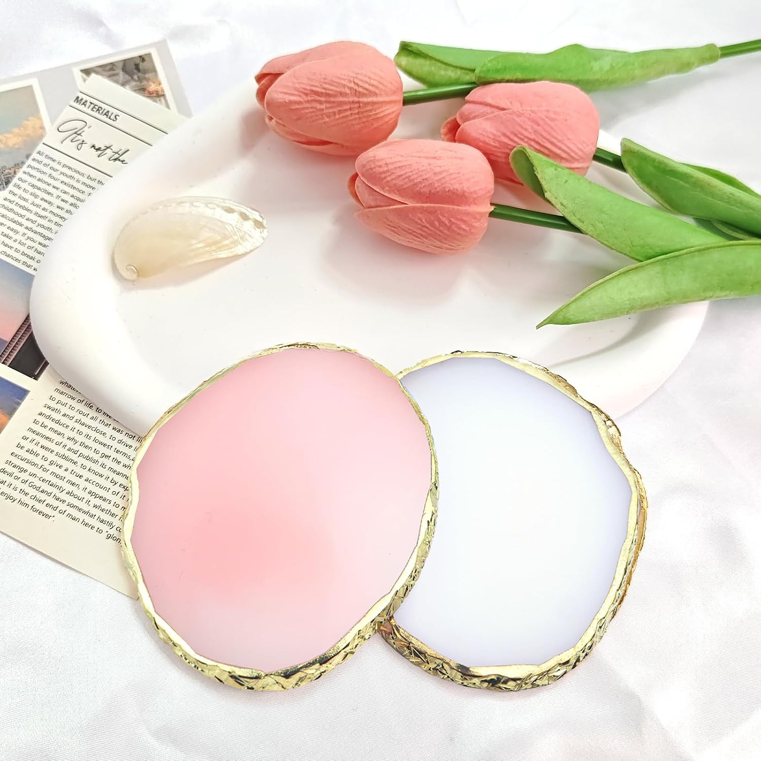 2Pcs Resin Nail Art Palette,Nail Polish Palette,Gold Edge Nails Holder Displa…