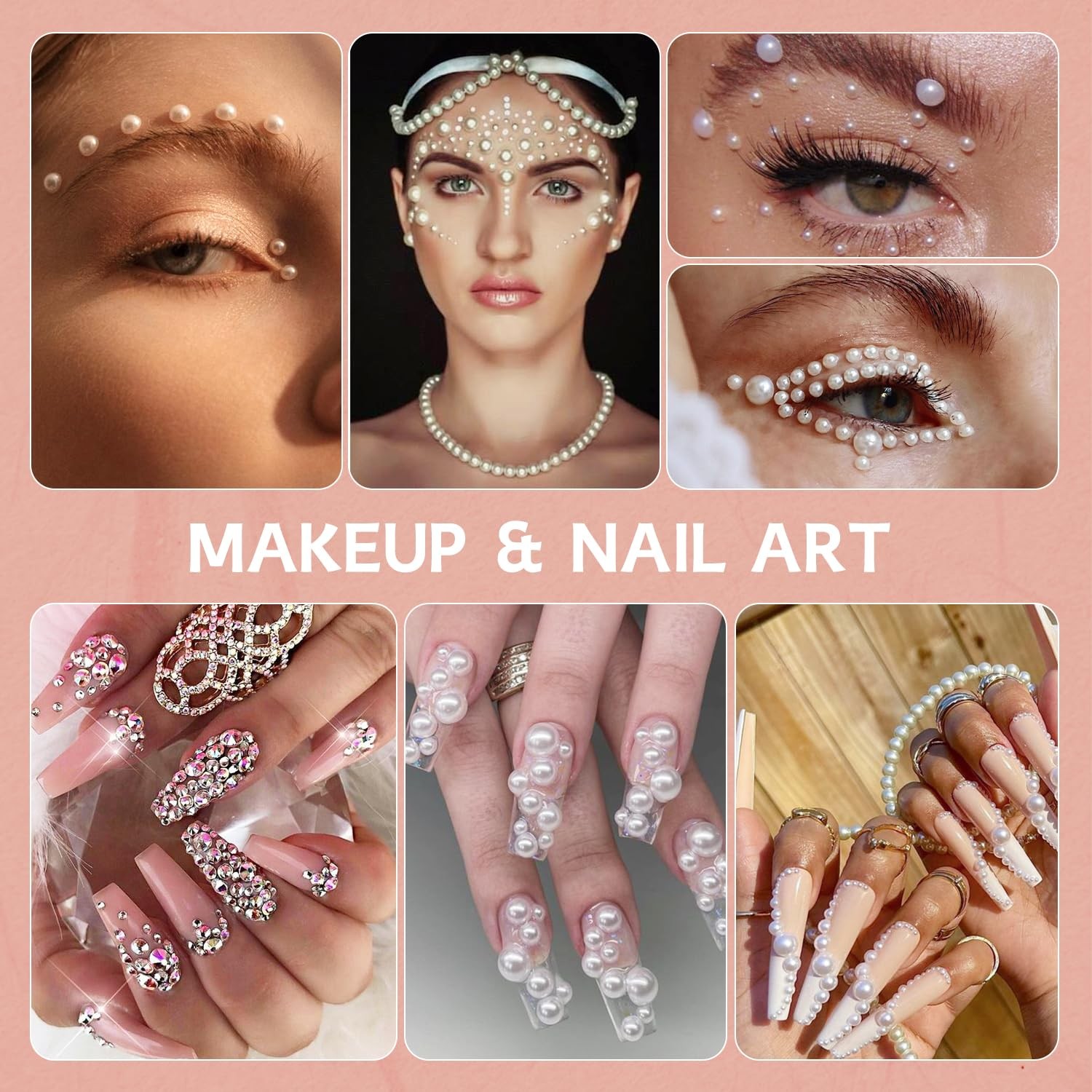 14000PCS Flatback Pearls and Gold Rhinestones for Bedazzling Kit with Glue