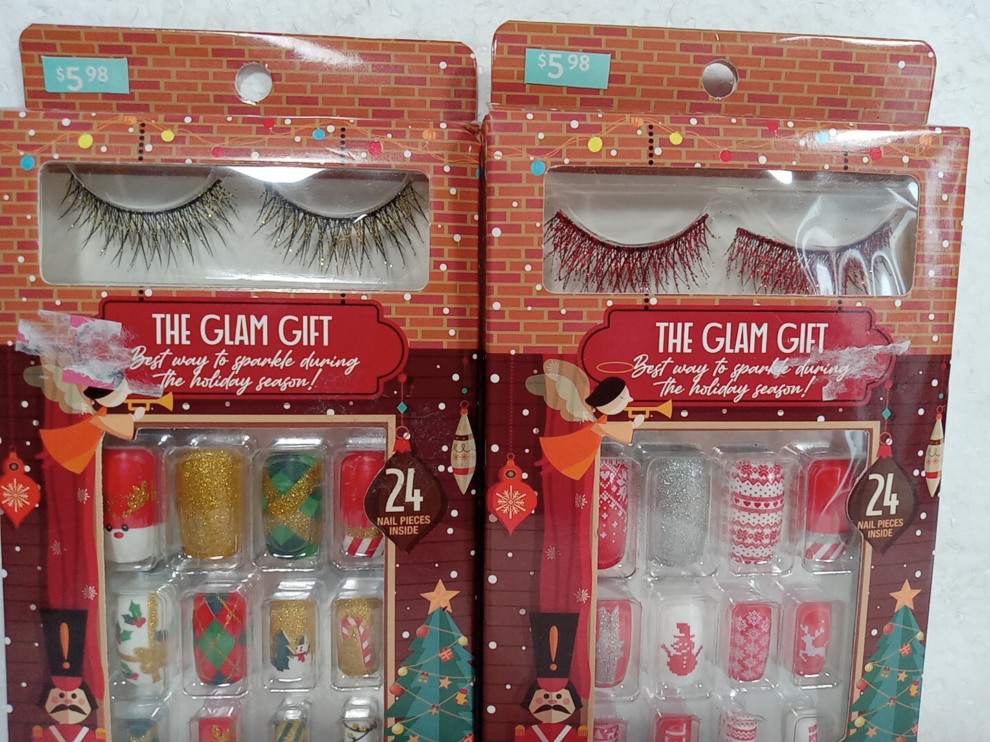 2 The Glam Gift Pair Of Faux Glitter Lashes 24 Holiday Themed Press On Nails