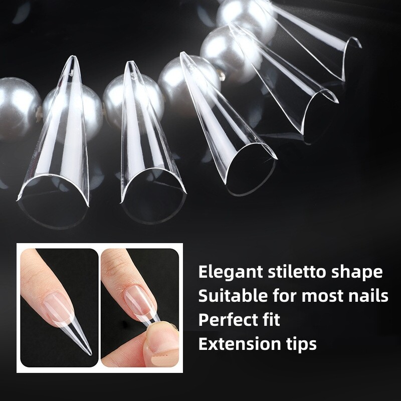 500PCS Half Cover French STILETTO FALSE NAILS Salon Manicure DIY Extension Tips