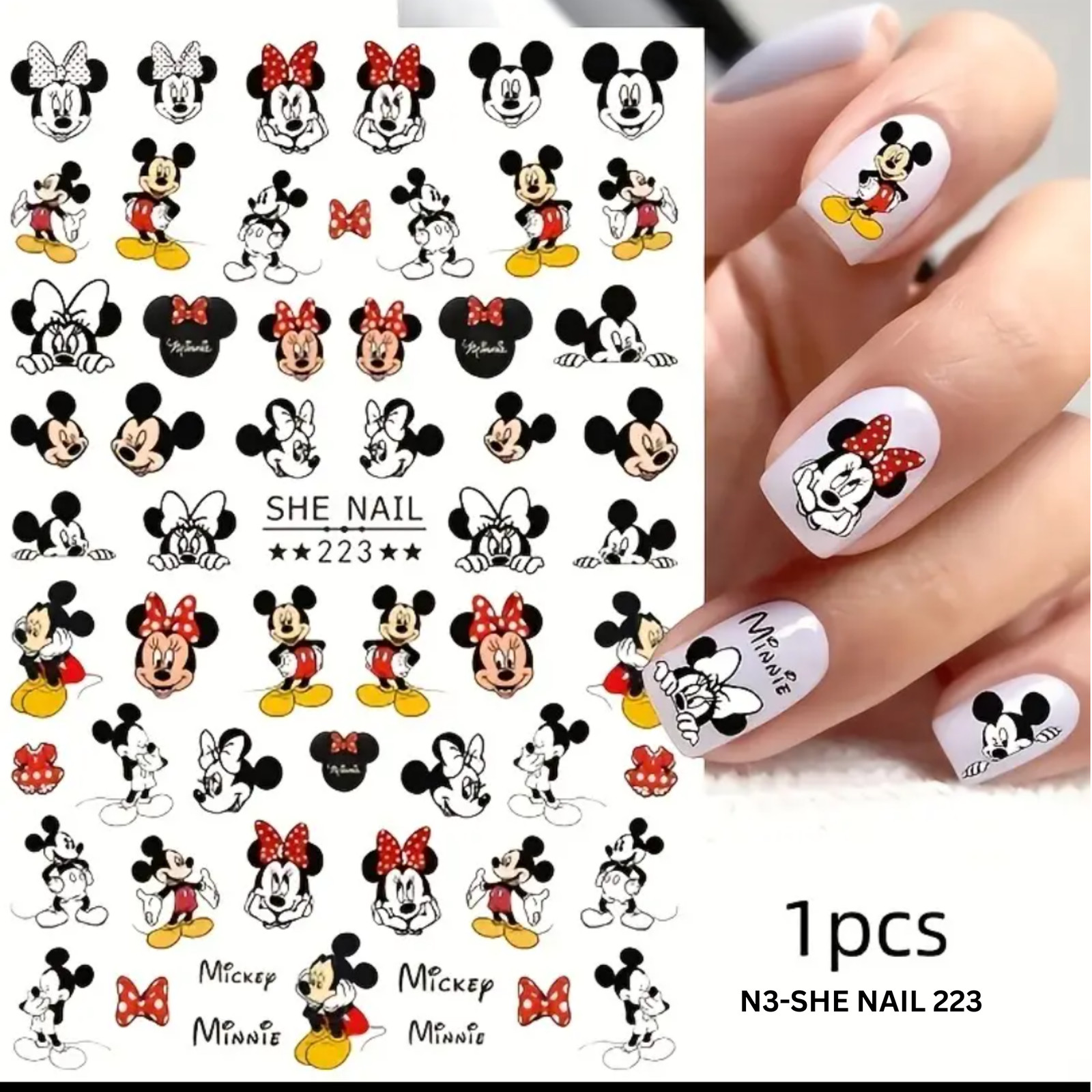 3D Cartoon Nail Stickers – Cute Mickey & Minnie Mouse Nail Art Decals – Self-Adh