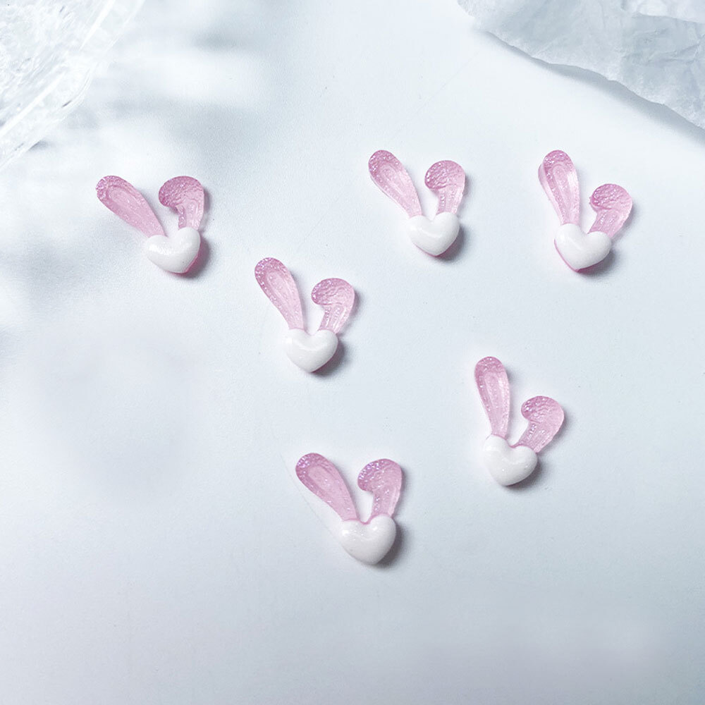 50Pcs Glow In The Dark Kawaii Nail Rabbit Ears Designs Unique Charms Jewelry