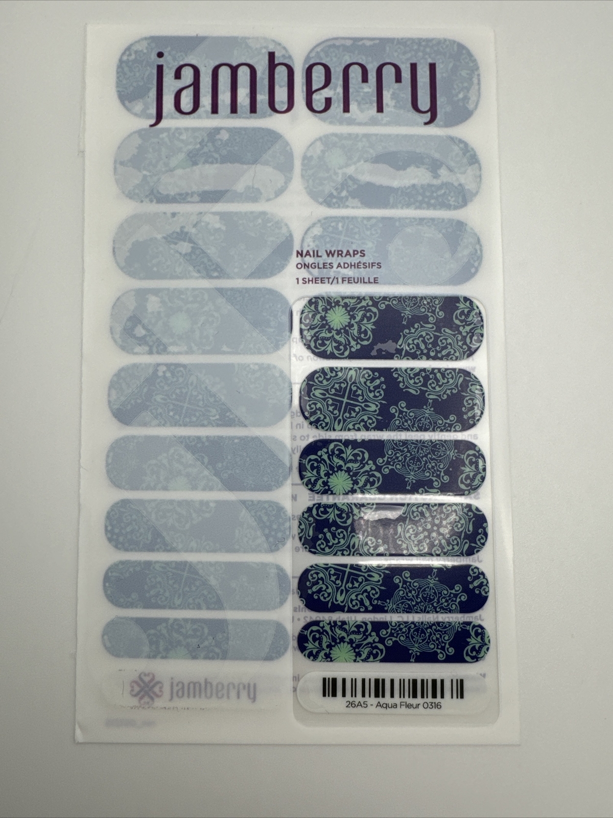 Jamberry Nail Wraps Aqua Fleur Full Sheet (floral/flowers)