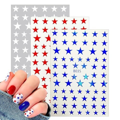 8Sheets Glitter Independence Day Stars Nail Art Stickers 3D Self Adhesive
