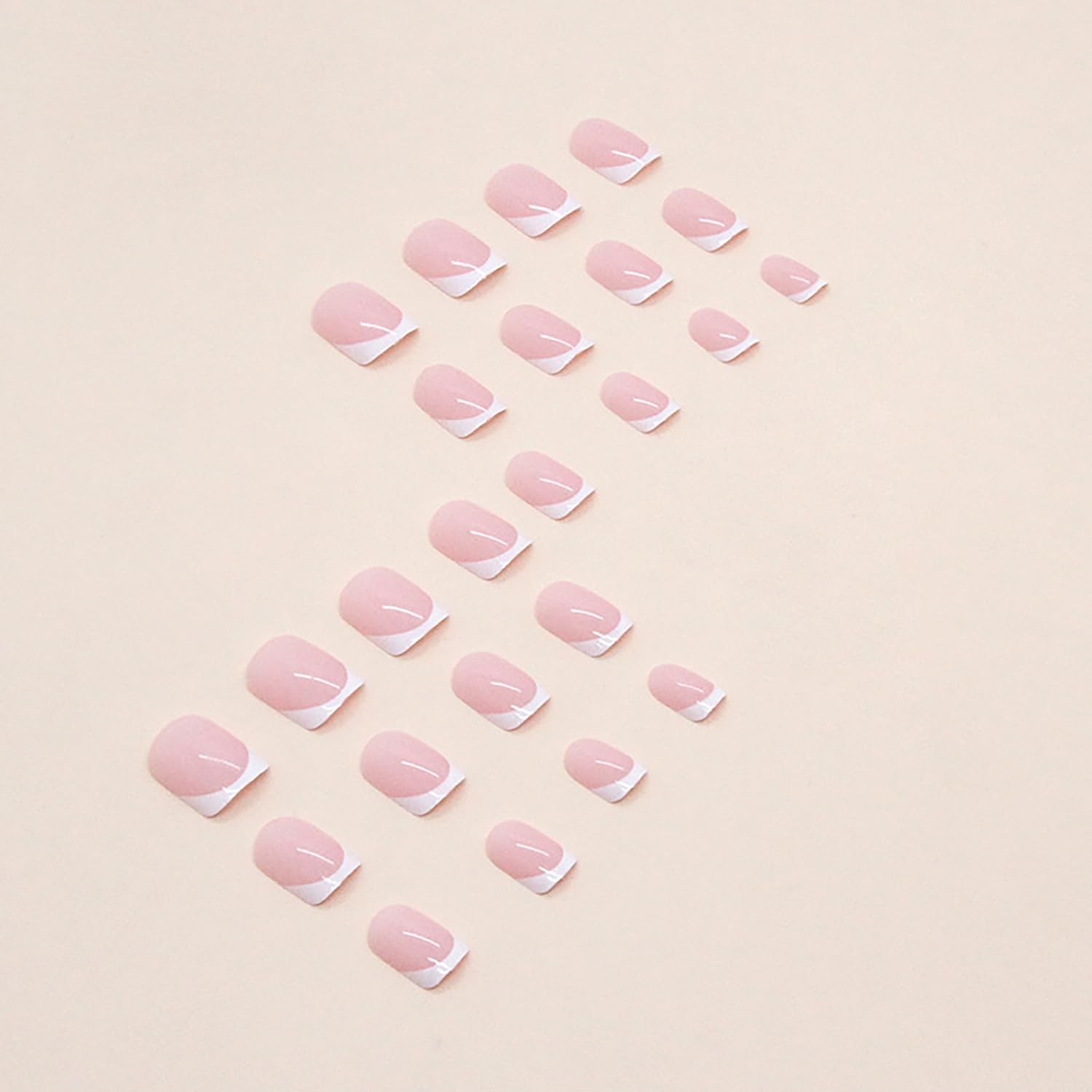 24Pcs White French Tip Press on Nails Short Square Fake Nails Glossy Pink Acr…
