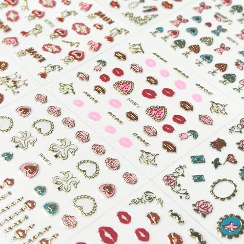 30 Sheets Nail Stickers for Nail Art 3D Self Adhesive Red Heart Valentine’s Day