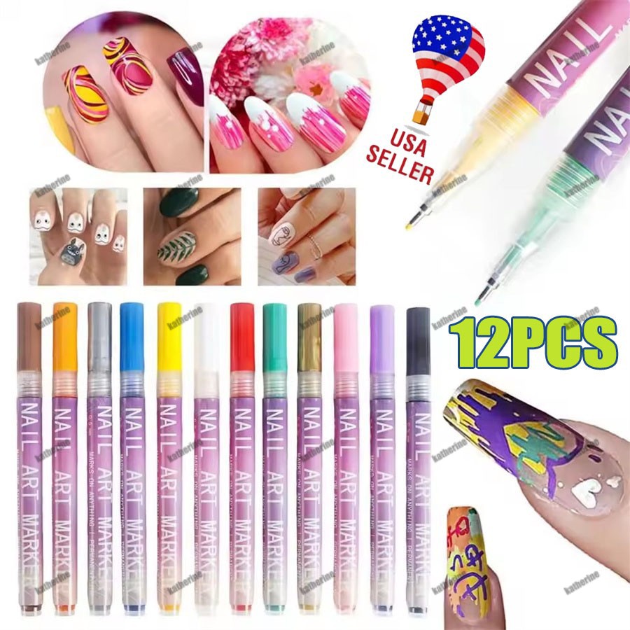 12 Colors Nail Art Pens Set, Nail Art Marker, Nail Doodle Pens, 0.5 MM Nail
