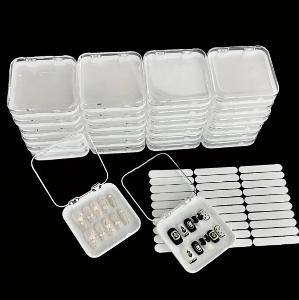 24 Pcs Press On Nail Storage Box in white, Acrylic Fake Nail Display Case w…