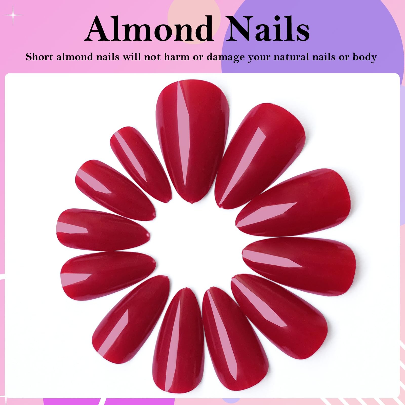 Short Almond Press on Nails, 360pcs Red Fake Nails Press ons Glossy Gel Acryl…