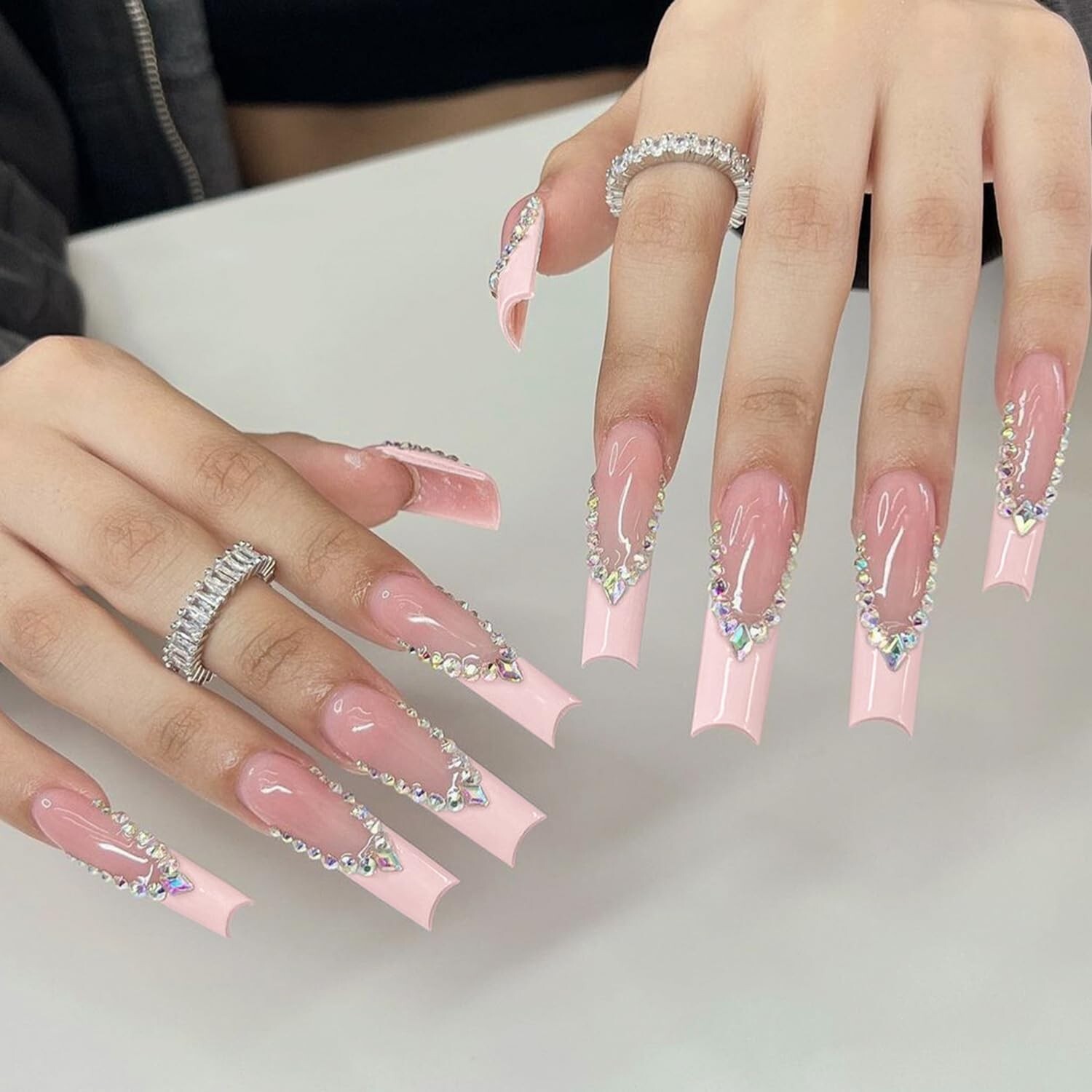 Uñas Postizas Decoradas Acrílicas Falsas 24Pack Colores French Butterfly